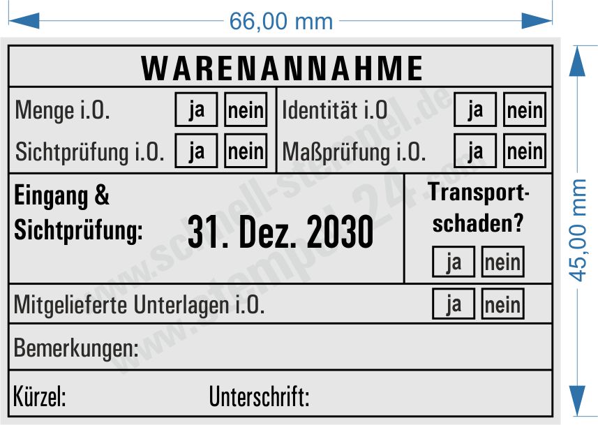 Stempel Warenannahme Sichtprüfung Maßprüfung mit Datum verstellbar Stempel Warenannahme Sichtprüfung Maßprüfung mit Datum verstellbar