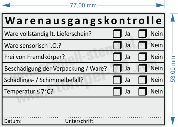Warenausgangsstempel Warenausgangskontrolle Temperatur