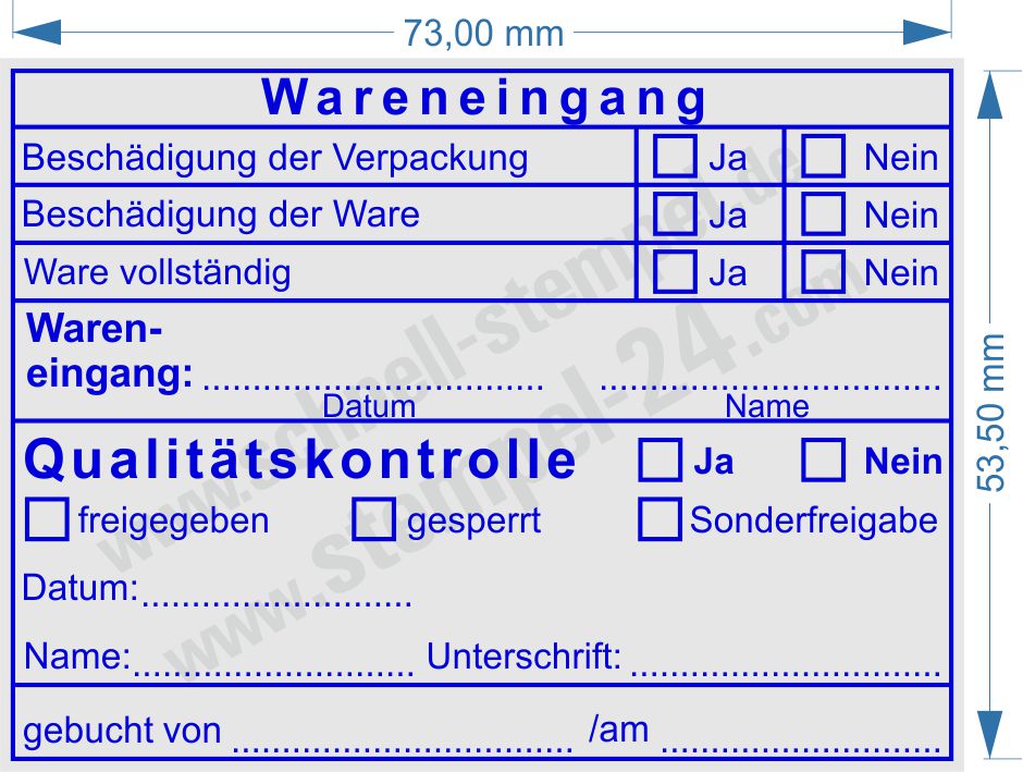 Muster Stempel Wareneingang Qualitätskontrolle freigegeben gesperrt Sonderfreigabe