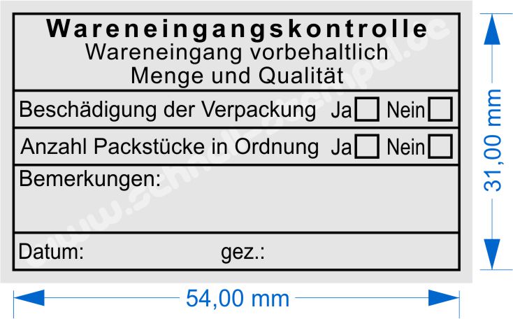 Stempel Wareneingangskontrolle Bemerkung