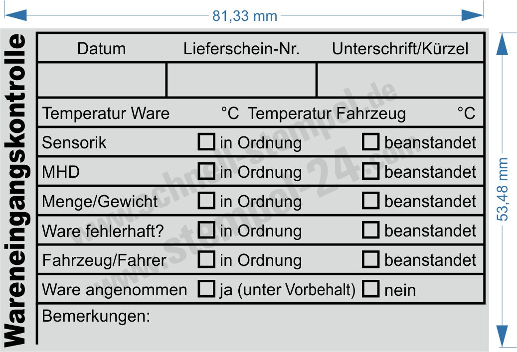 Stempel Wareneingangskontrolle Mindesthaltbarkeitsdatum Temperatur