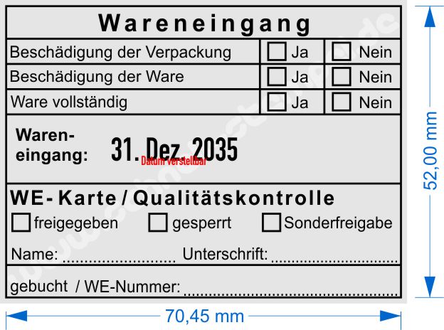Stempel Wareneingang WE-Karte Qualitätskontrolle Stempel Wareneingang WE-Karte Qualitätskontrolle