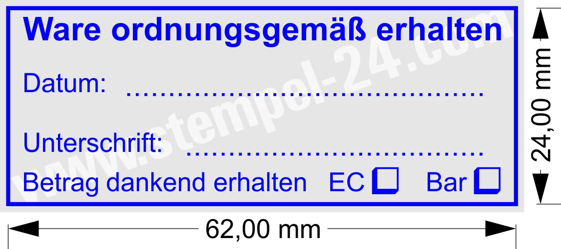 Musterstempel Abdruckfarbe Blau Ware ordnungsgemäß erhalten bezahlt mit Musterstempel Abdruckfarbe Blau Ware ordnungsgemäß erhalten bezahlt mit