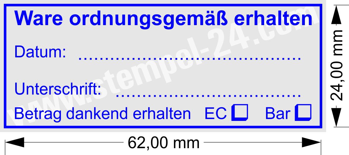 Musterstempel Abdruckfarbe Blau Ware ordnungsgemäß erhalten bezahlt mit