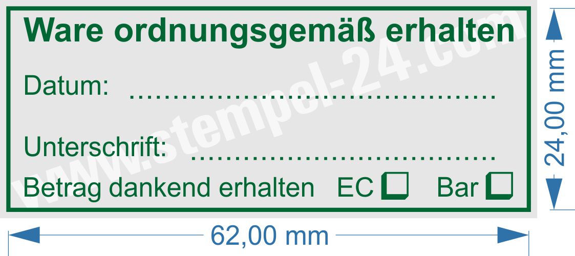 Musterstempel Abdruckfarbe Grün Ware ordnungsgemäß erhalten bezahlt mit Musterstempel Abdruckfarbe Grün Ware ordnungsgemäß erhalten bezahlt mit