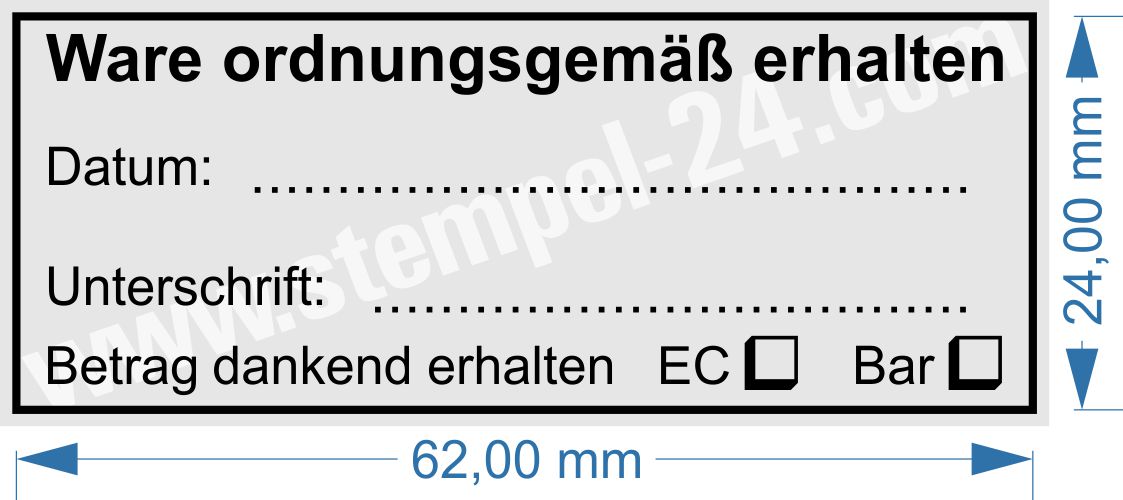 Musterstempel Abdruckfarbe Schwarz Ware ordnungsgemäß erhalten bezahlt mit