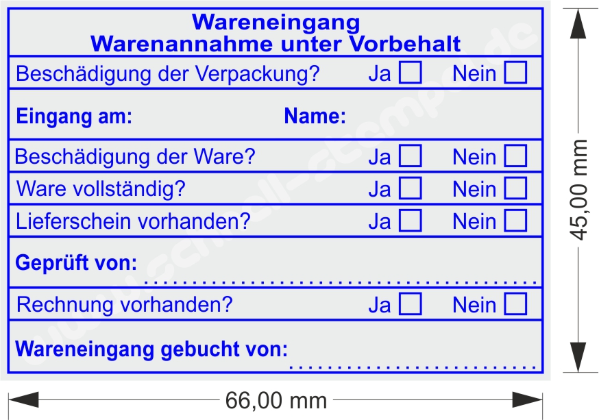 Stempelabdruch blau Wareneingang gebucht von