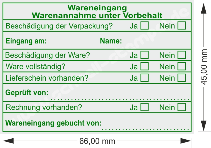 Stempelabdruch grün Wareneingang gebucht von