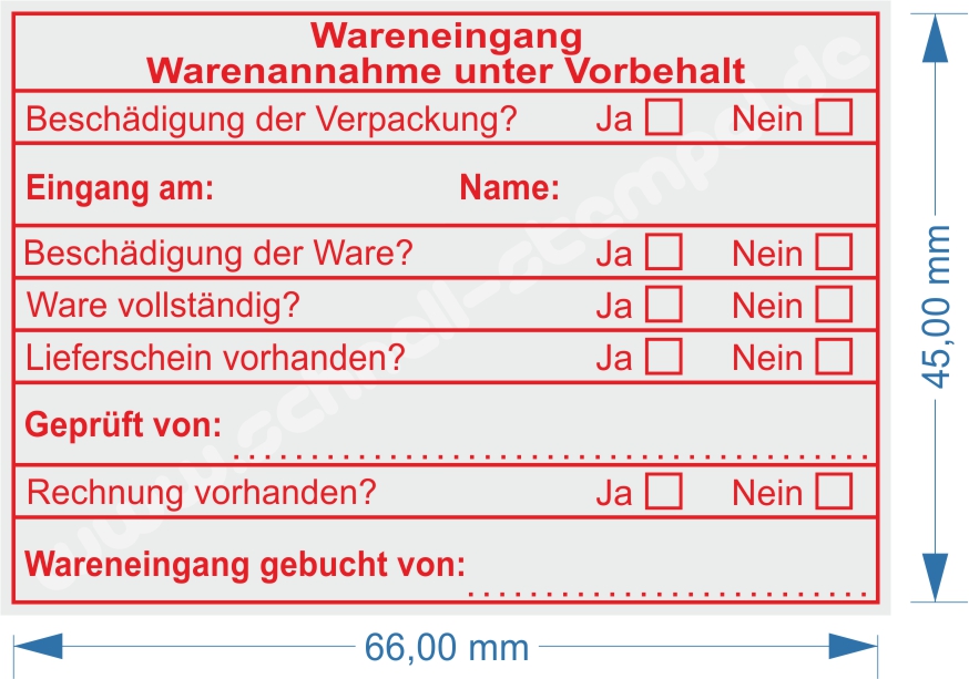 Stempelabdruch rot Wareneingang gebucht von