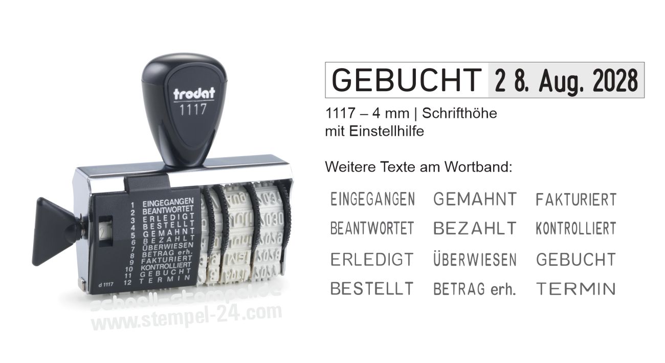 Trodat Classic 1117 Wortbandstempel mit verstellbaren Datum und Wortband Trodat Classic 1117 Wortbandstempel mit verstellbaren Datum und Wortband