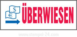 Trodat Printy 4912 mit blauen Symbol und roten Text ÜBERWIESEN