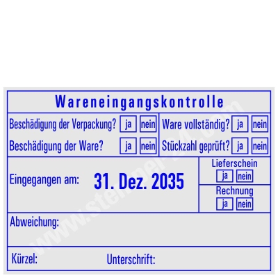 Stempel Wareneingangskontrolle Abweichung Stückzahl geprüft • 5480