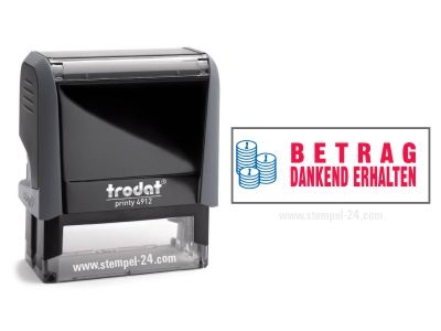 Trodat Office Printy 4912 BETRAG DANKEND ERHALTEN mit roten Schriftzug und blauen Symbol