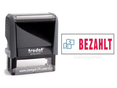 Trodat Office Printy 4912 BEZAHLT mit roten Schriftzug und blauen Symbol