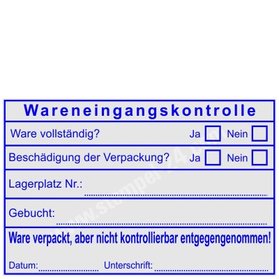 Stempel Wareneingangskontrolle Lagerartikel Ware verpackt aber nicht kontrollierbar entgegengenommen gebucht • Trodat Professional 5211 •