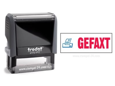 Trodat Office Printy 4912 GEFAXT mit roten Schriftzug und blauen Symbol