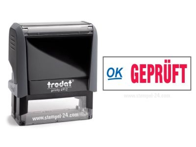 Trodat Office Printy 4912 GEPRÜFT mit roten Schriftzug und blauen Symbol