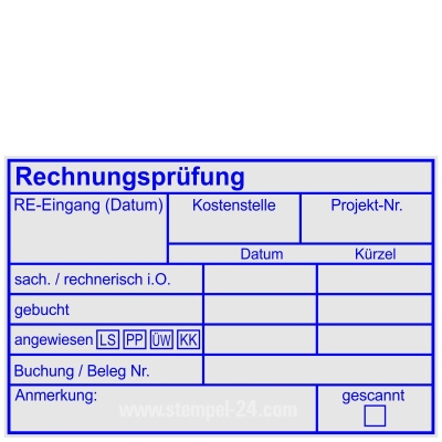 Kontierungsstempel Rechnungsprüfung angewiesen Bankart • Holzstempel 60 x 90 mm •