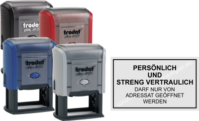 Stempel PERSÖNLICH UND STRENG VERTRAULICH - DARF NUR VON ADRESSAT GEÖFFNET WERDEN • Trodat Printy 4929 •