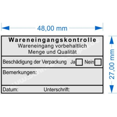 Stempel Wareneingangskontrolle-Wareneingang vorbehaltlich Menge und Qualität- Beschädigung der Verpackung • Trodat Printy 4929 •