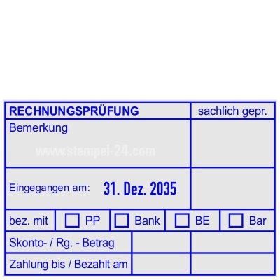 Stempel Rechnungsprüfung Bankeinzug bezahlt PayPal Bank Bankeinzug Barzahlung 54110