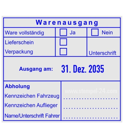 Warenausgangsstempel Ware vollständig Lieferschein Verpackung Unterschrift Kennzeichen Fahrzeug Kennzeichen Auflieger • Trodat 54110 •