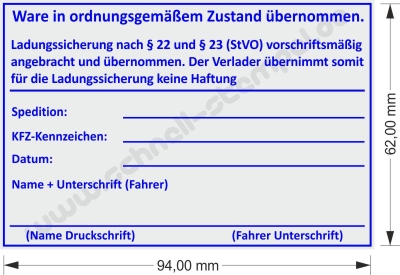 Stempel Ladungssicherung vorschriftsmäßig angebracht und übernommen • Trodat 5212 •