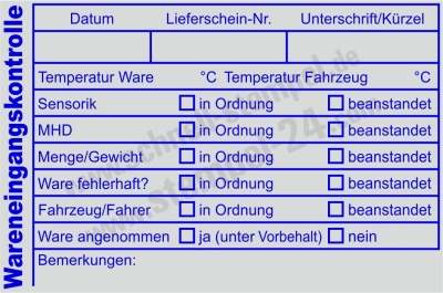 Stempel Wareneingangskontrolle Mindesthaltbarkeitsdatum Temperatur • 5211